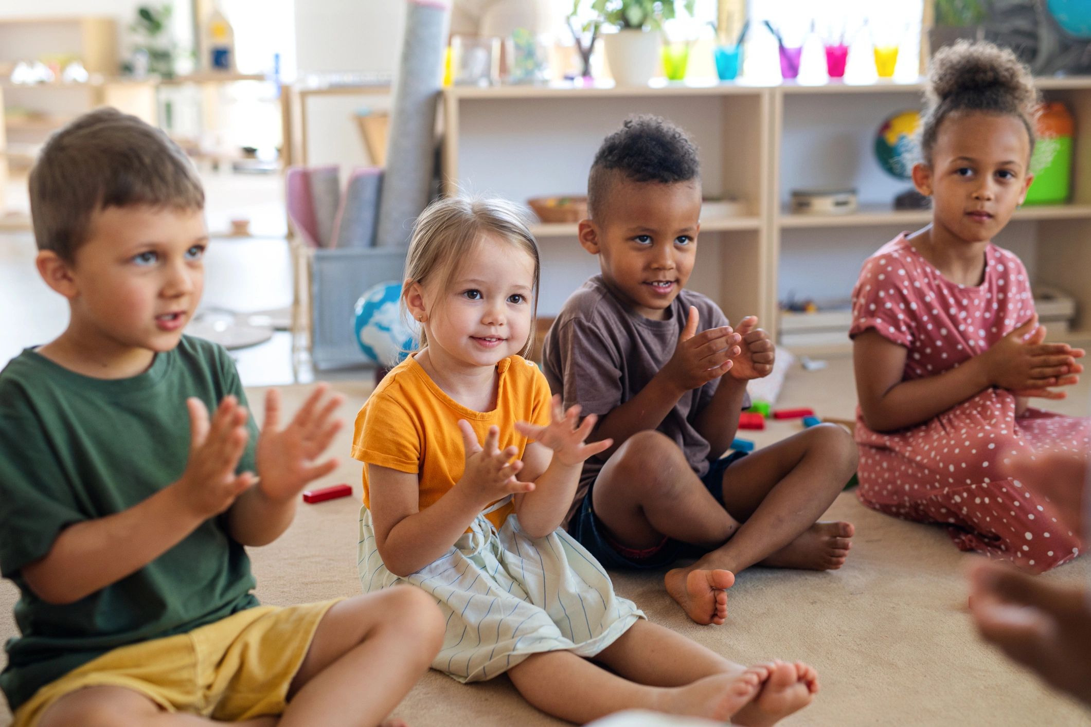 happy preschool children learning